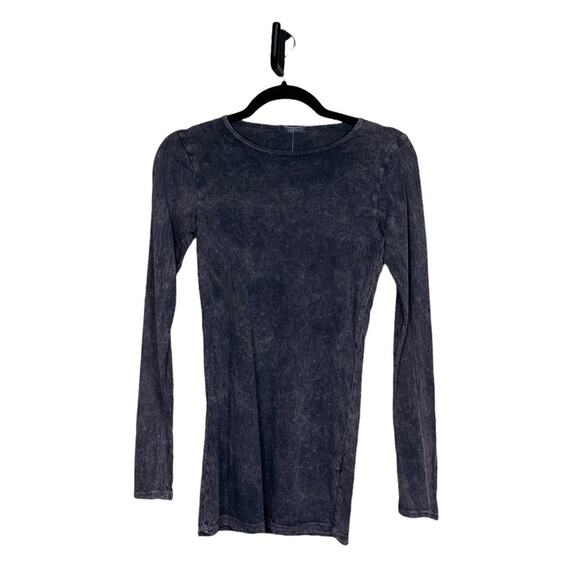 LAmade Long Sleeve Scoop Neck Distressed Washed Cotton Tee Black Beige Size S - Picture 1 of 7